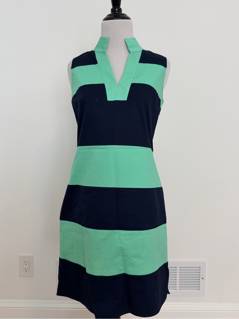 Sail to Sable Mint and Navy Striped Sleeveless Midi Dress